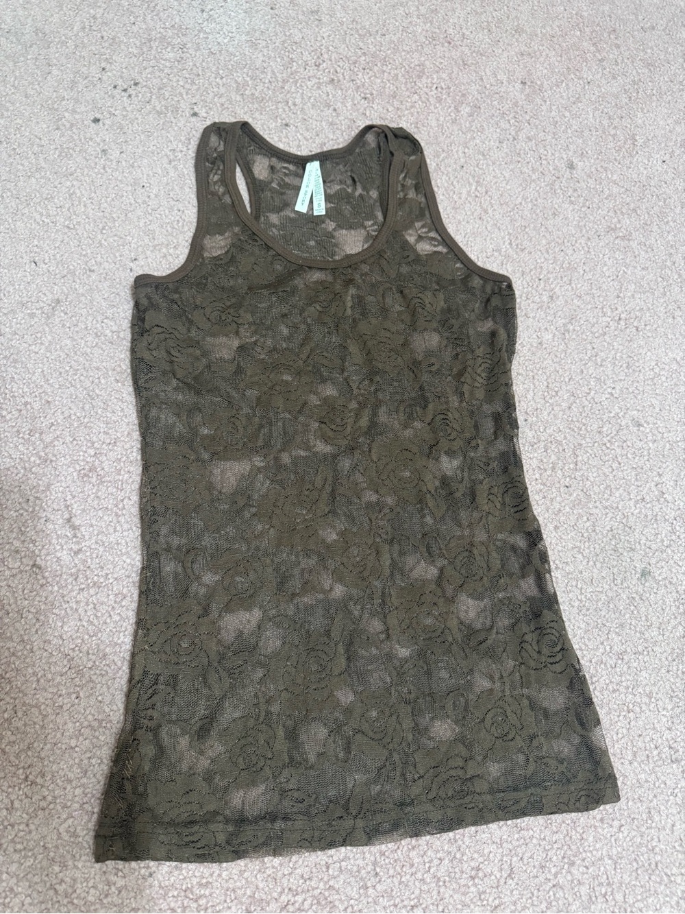 Small brown lace long y2k tank top sheer blouse shirt stretchy emo